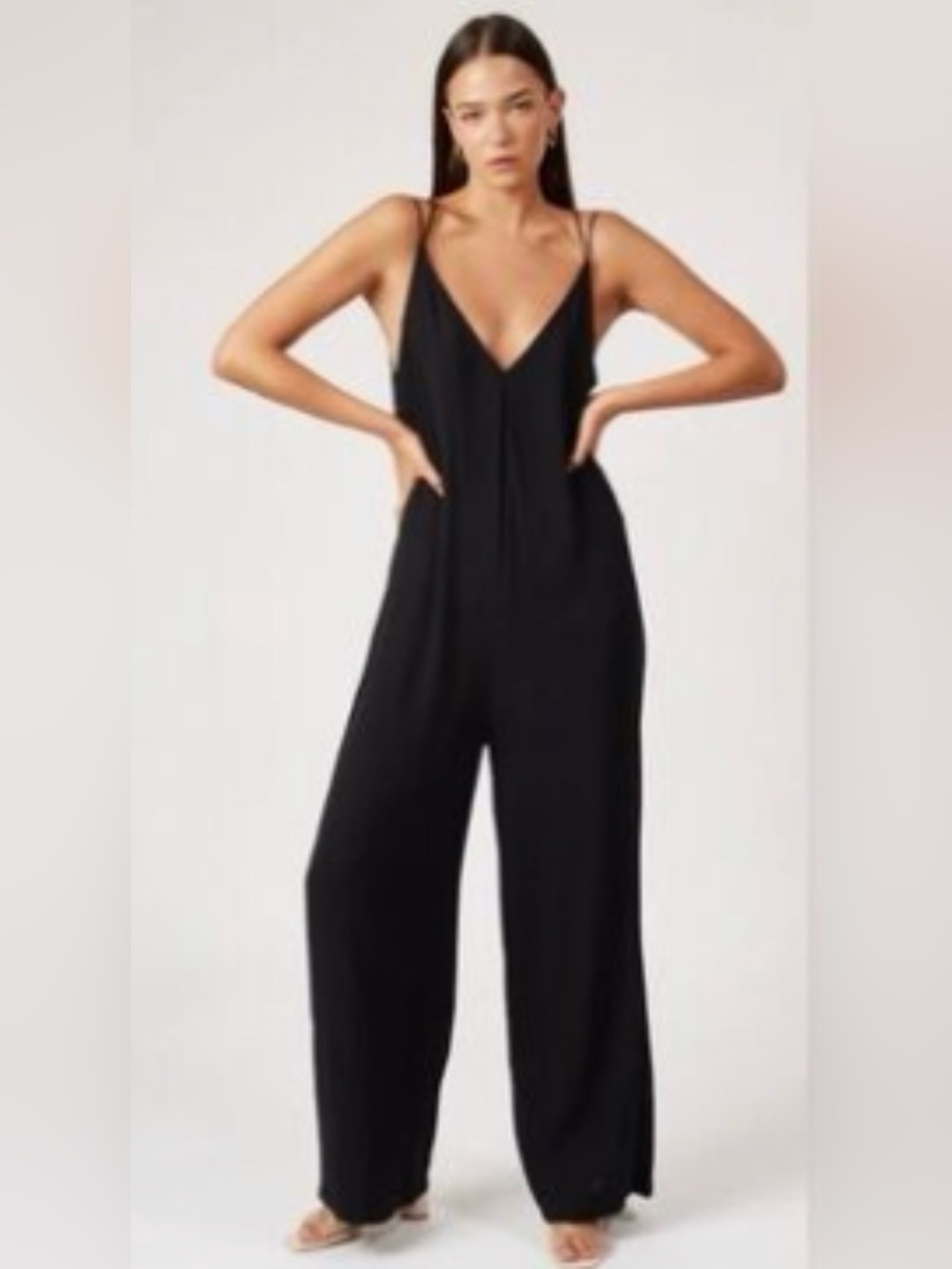 Silk & Salt Black Wide Leg Jumpsuit Size Medium